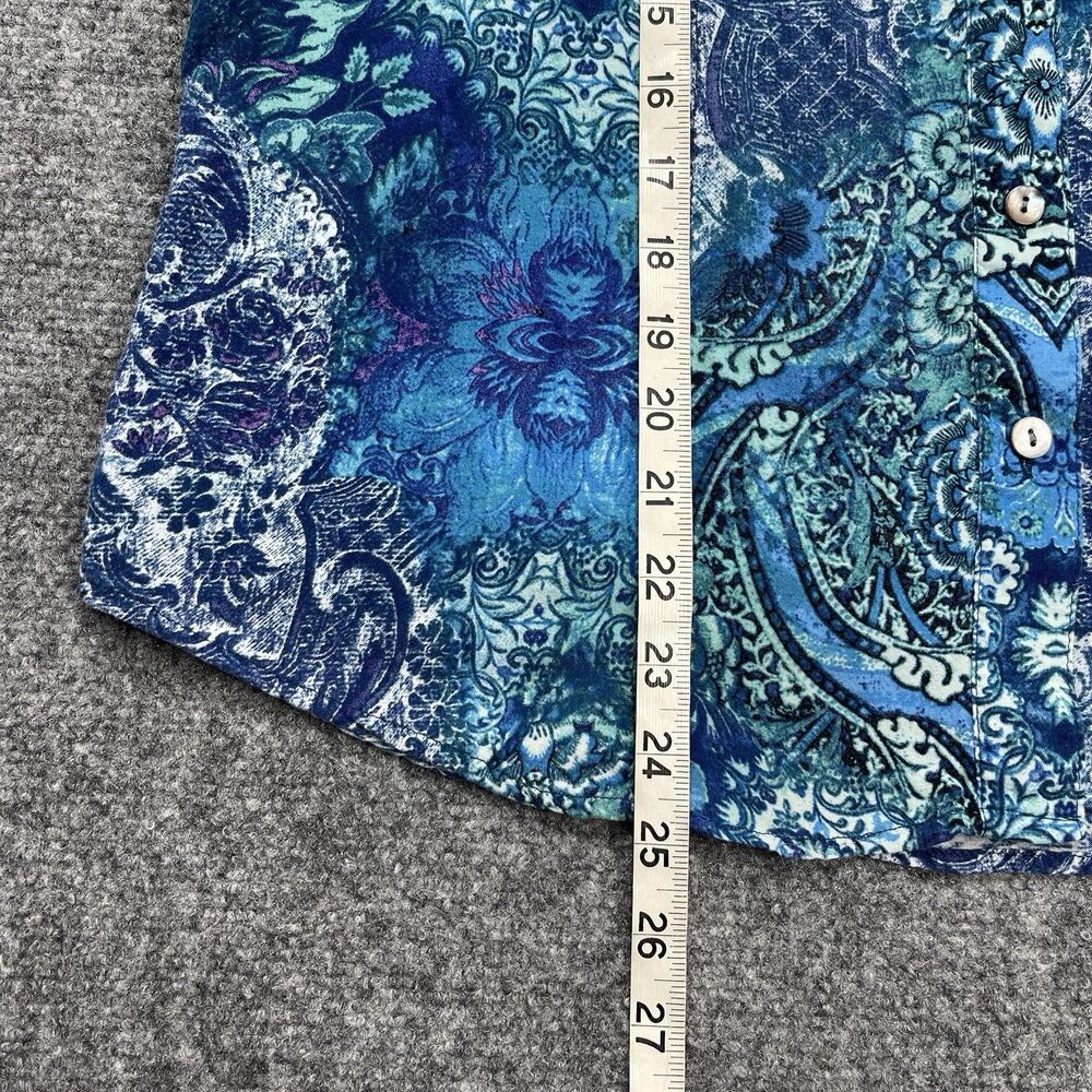 Chicos Top Sz 3 Womens Size XL Button Front Roll Tab Sleeve Blue Floral Pockets - Picture 9 of 11